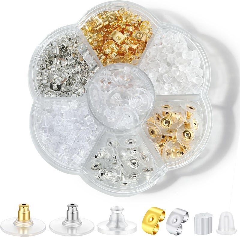 Formulen 7 Styles 500PCS Earring Backs for Studs, Clear Plastic Hypoallergenic Metal Rubber Silicone Earring Backs Bullet Clutch Stoppers Replacement Kits for Fish Hook Earring Studs Hoops - Image 1